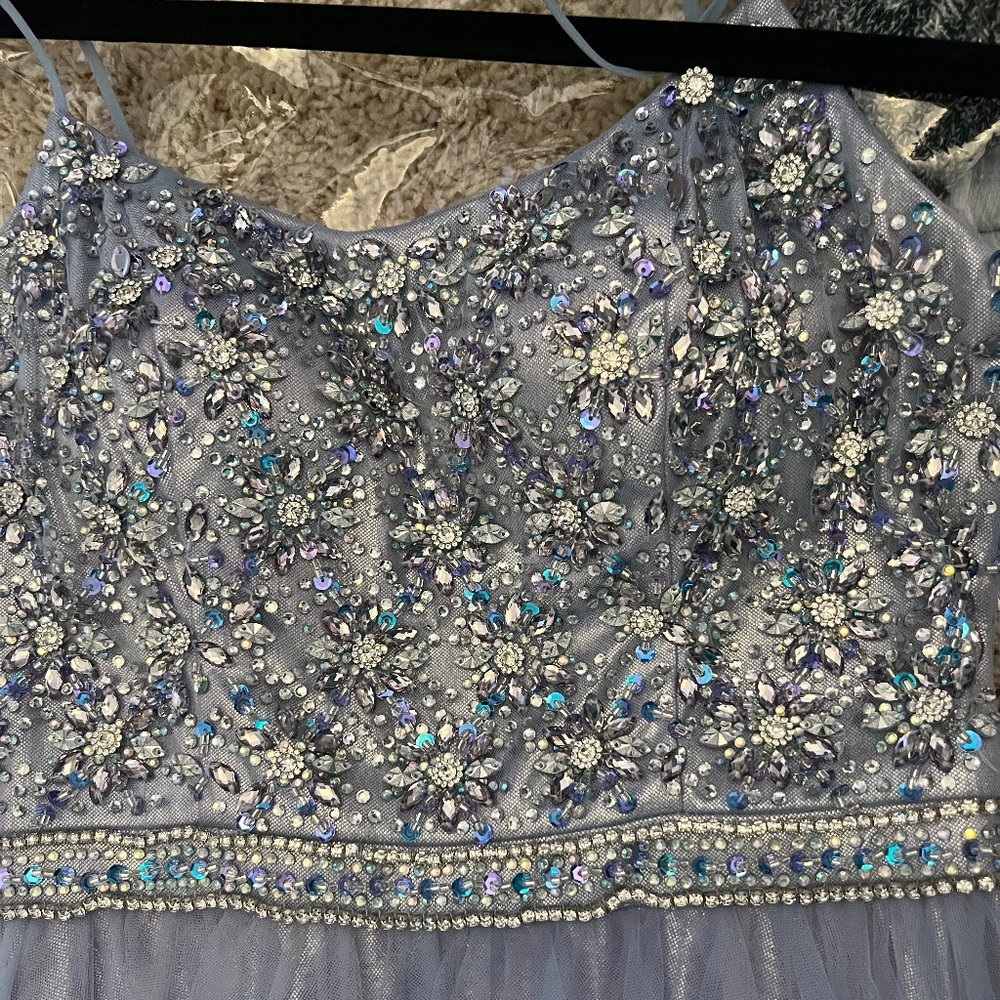 splash size 4, purple and blue sparkly bodice gown